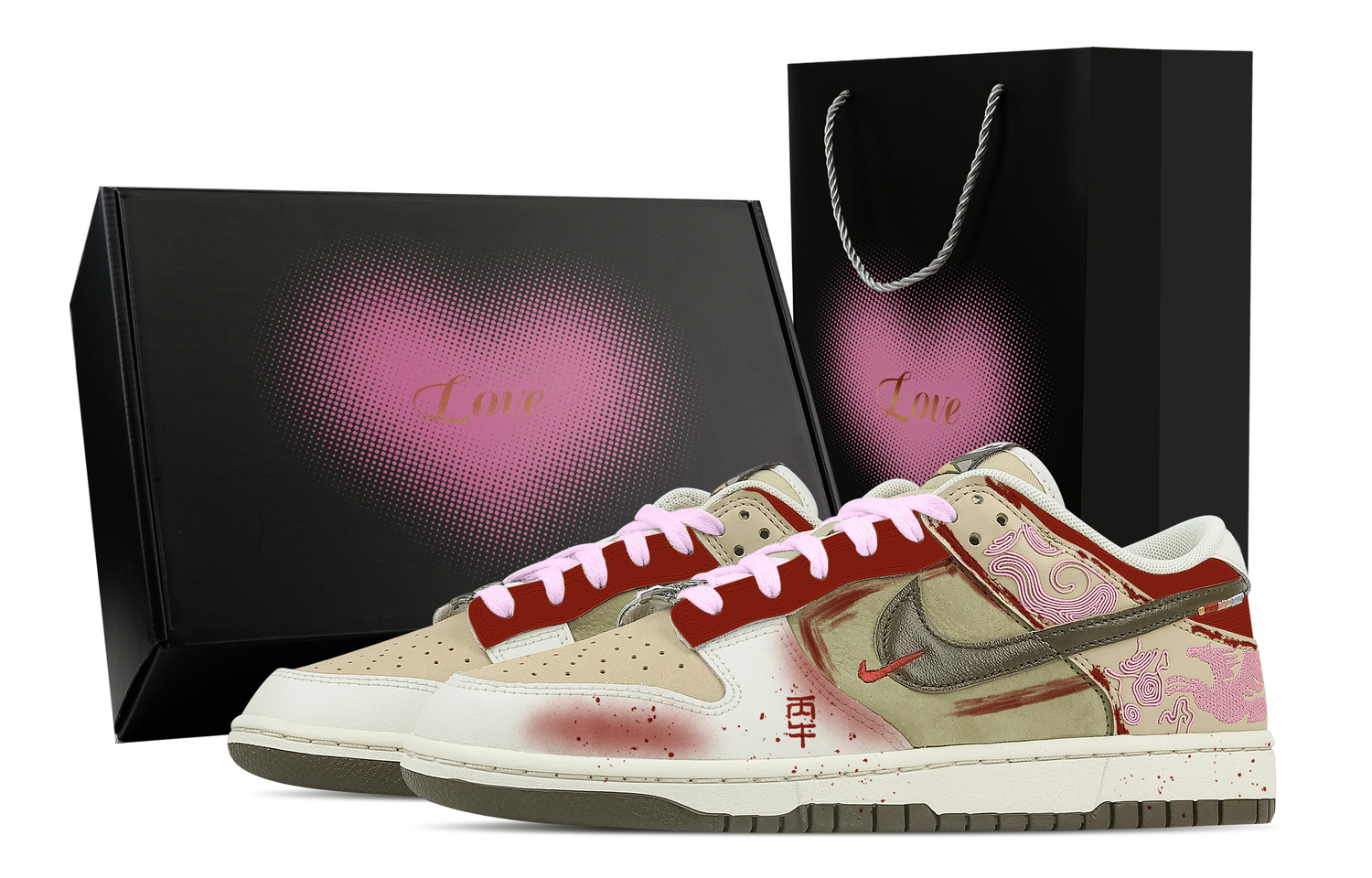 

Nike Dunk Galloping Galaxy, Heart Box Leather Low top Skateboard Shoes мужские бежево-розовые