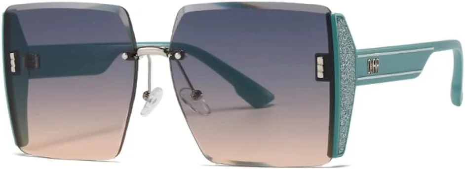 

MUTYNE Винтажные модные солнцезащитные очки без оправы, большие квадратные, для женщин, роскошные, трендовые, для путешествий, с заклепками, Green Blue Tea