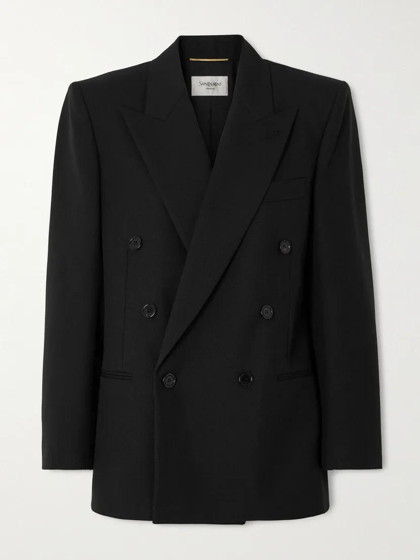 Двубортный пиджак из шерсти grain de poudre SAINT LAURENT, черный