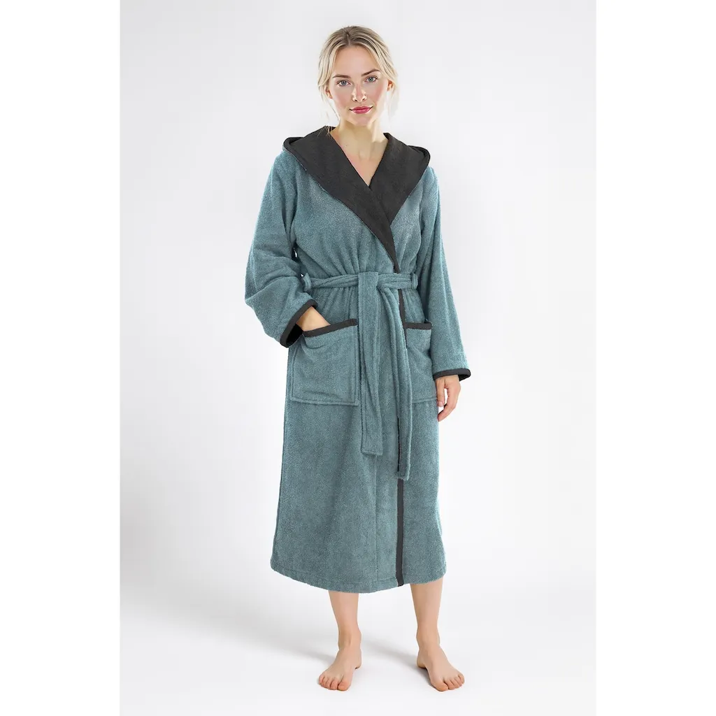 

Мой домашний унисекс-халат Condes, идеально для сауны и спа, отельный халат, утренний халат 1 шт., женский и мужской халат, двухслойная оптика, XS-3XL My Home, Türkis-anthrazit