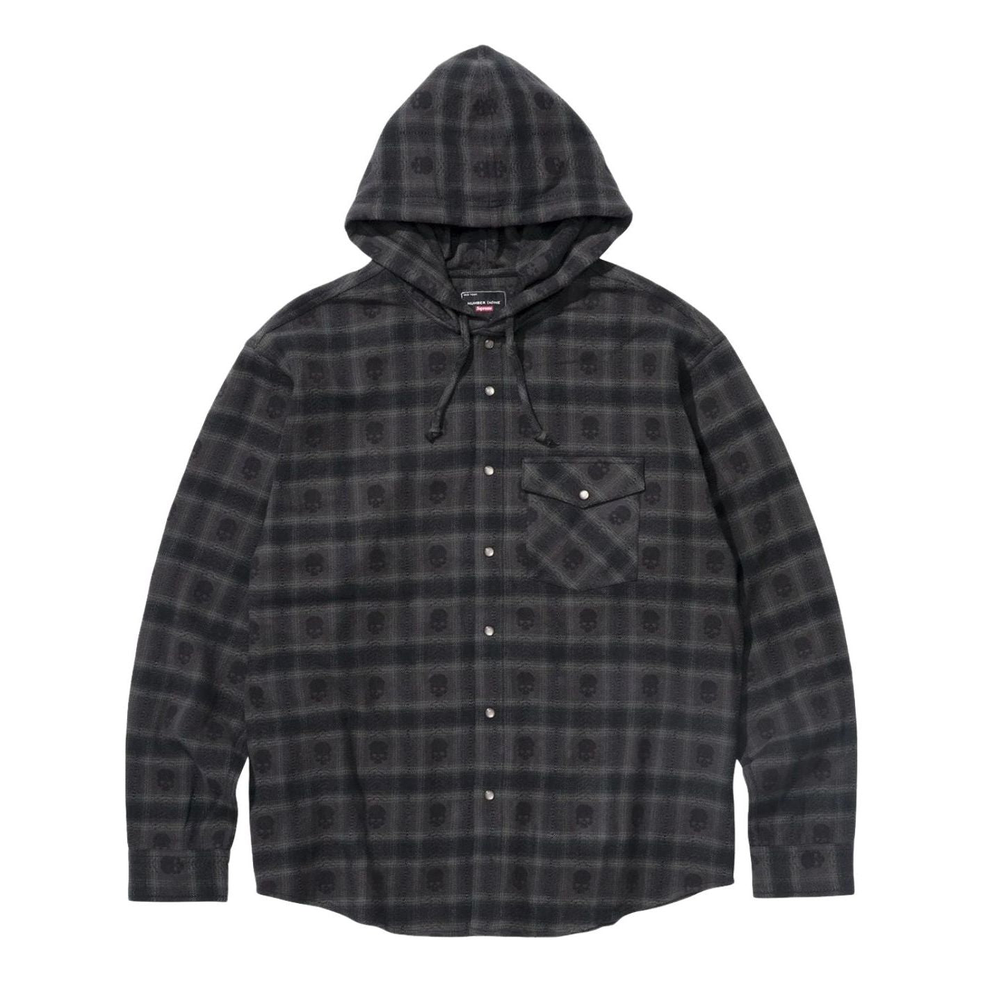 Рубашка с капюшоном Supreme FW25 x Number (N)ine, фланелевая, черная