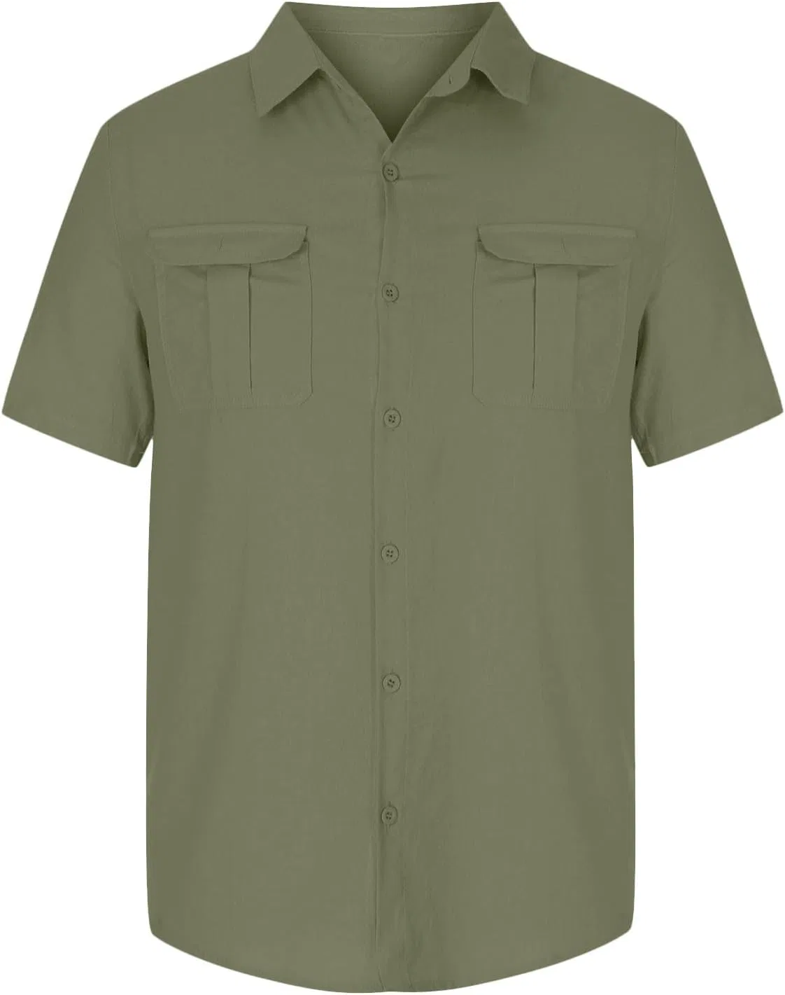 Футболка мужская с воротником, хлопок и лён, Army Green — фото 3