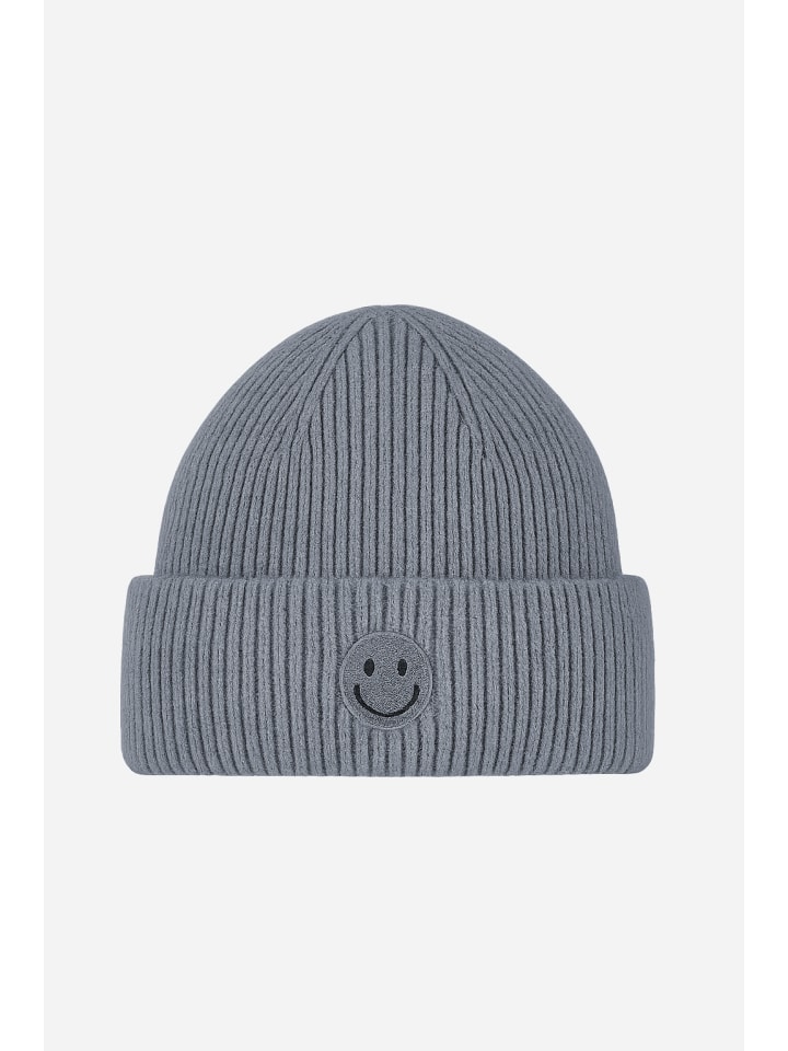 

Вязаная шапка с изображением смайлика, тонкая резинка, серый цвет Faera