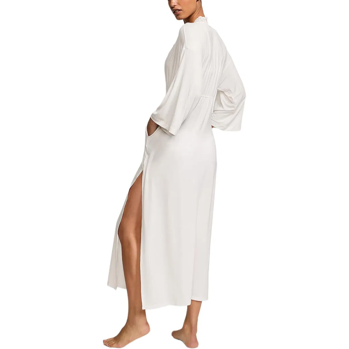 Макси-халат с разрезом из модала и кружева Victoria's Secret White — фото 3