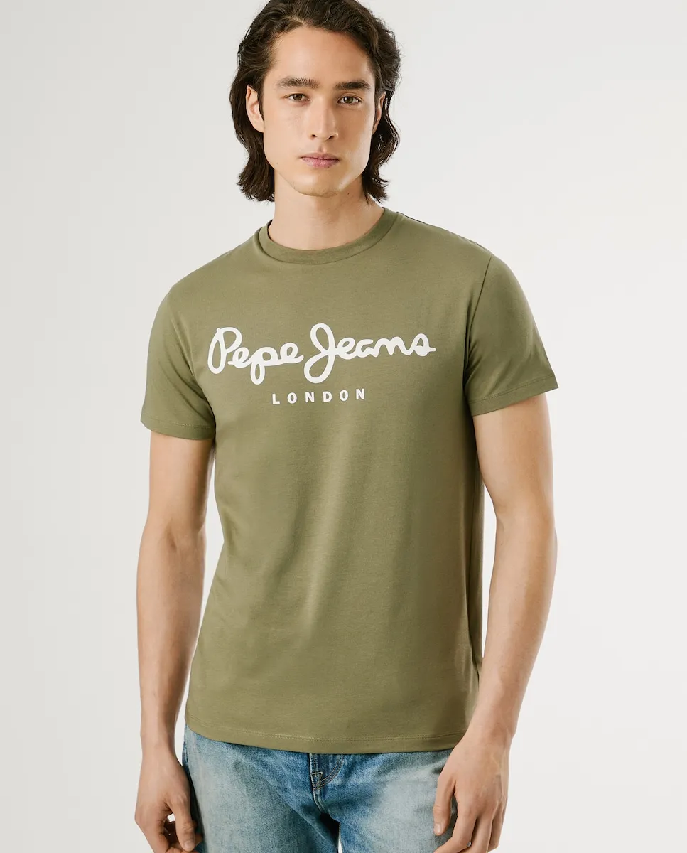 

Мужская футболка с коротким рукавом и крупным принтом логотипа Pepe Jeans, военный зеленый