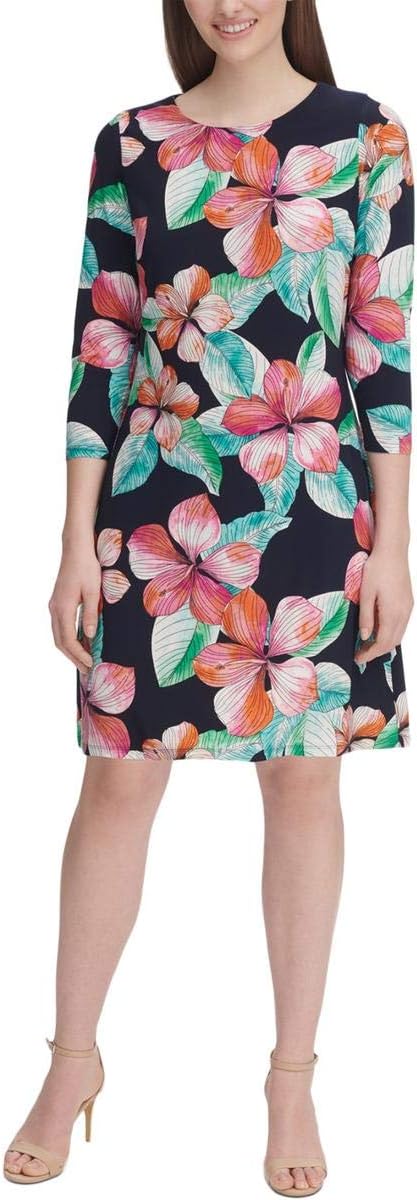 

Женское мини-платье-футляр Tommy Hilfiger с рукавами 3/4 и круглым вырезом, Sky Captain/ Coral