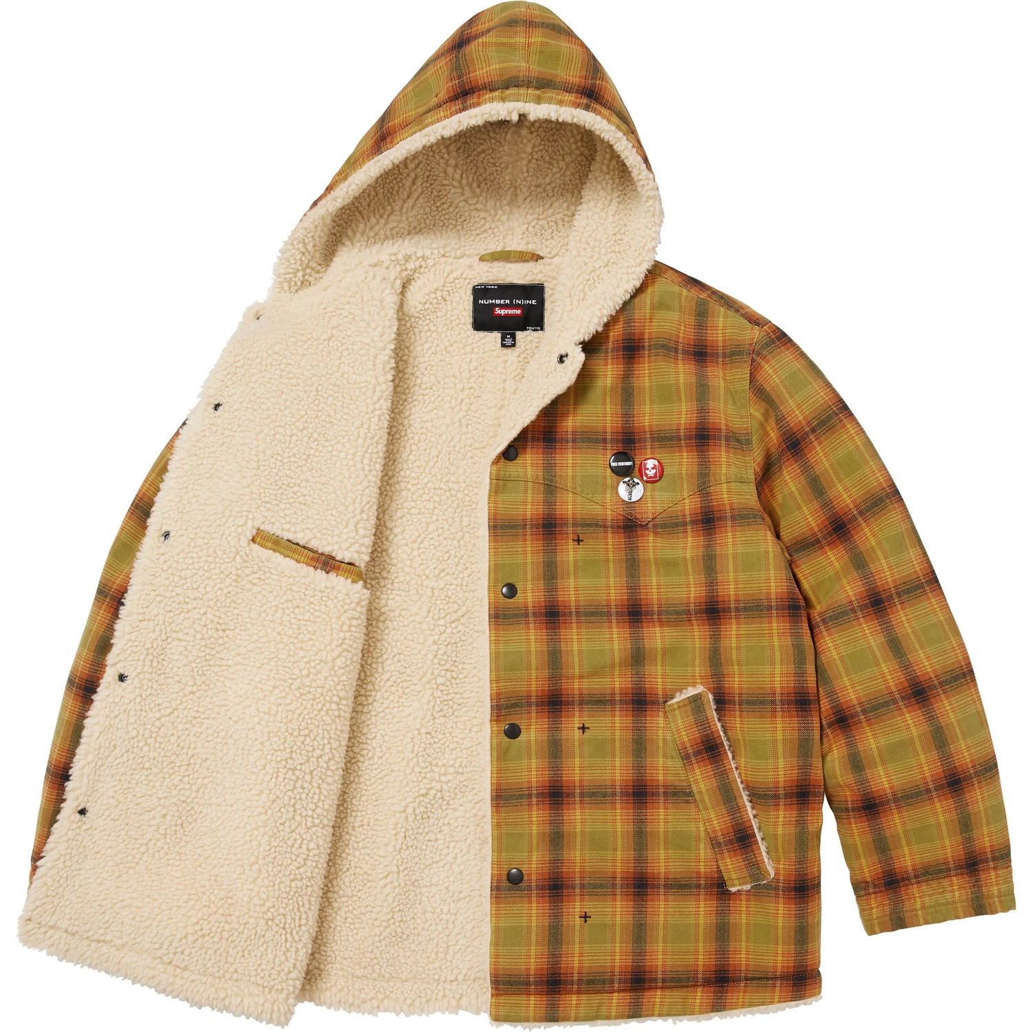 Куртка-пальто с капюшоном из искусственной овчины NumberNine FW25 WEEK16, унисекс Supreme, желтый — фото 3