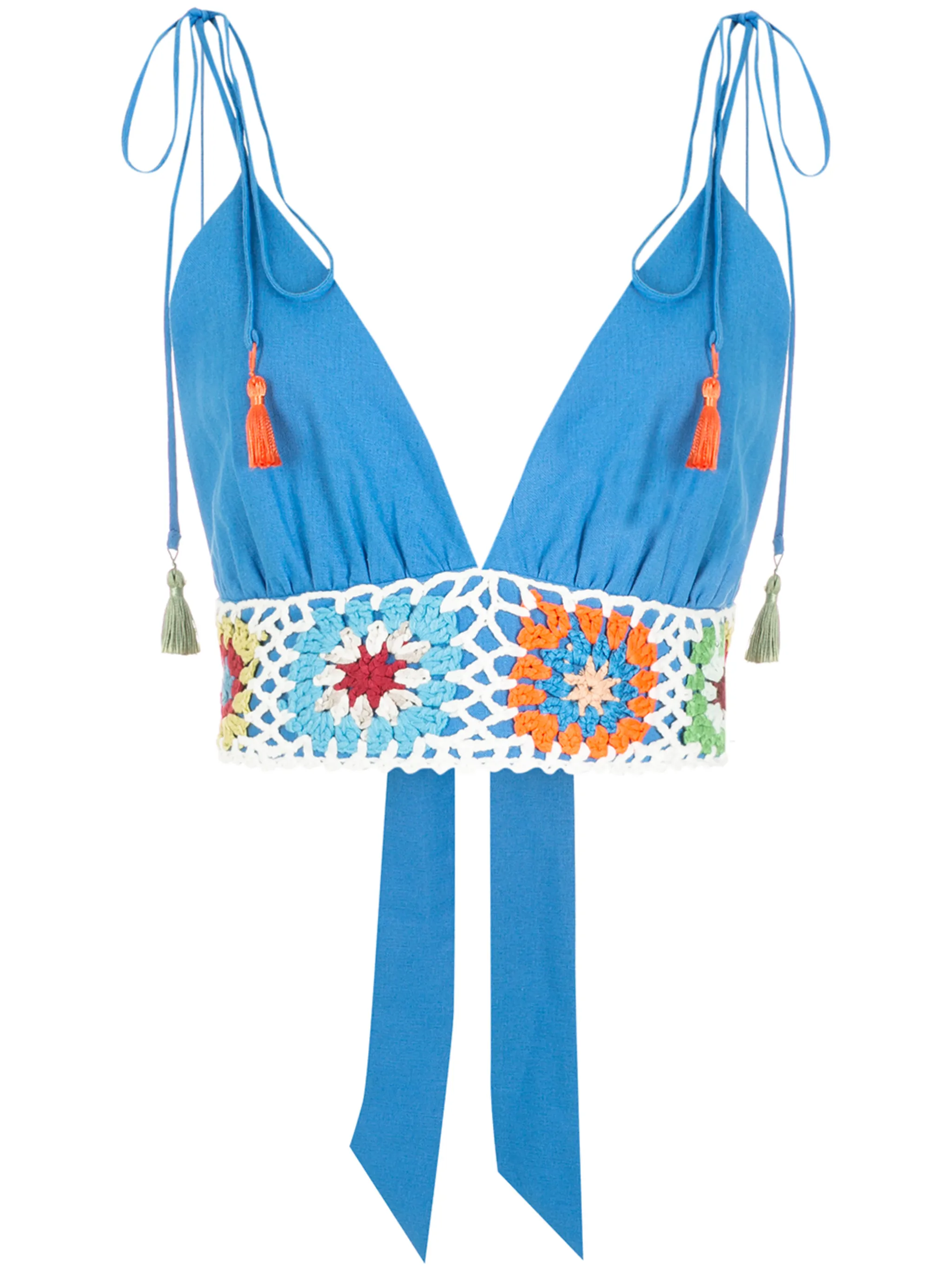 

Укороченный топ с отделкой в технике кроше Olympiah, синий