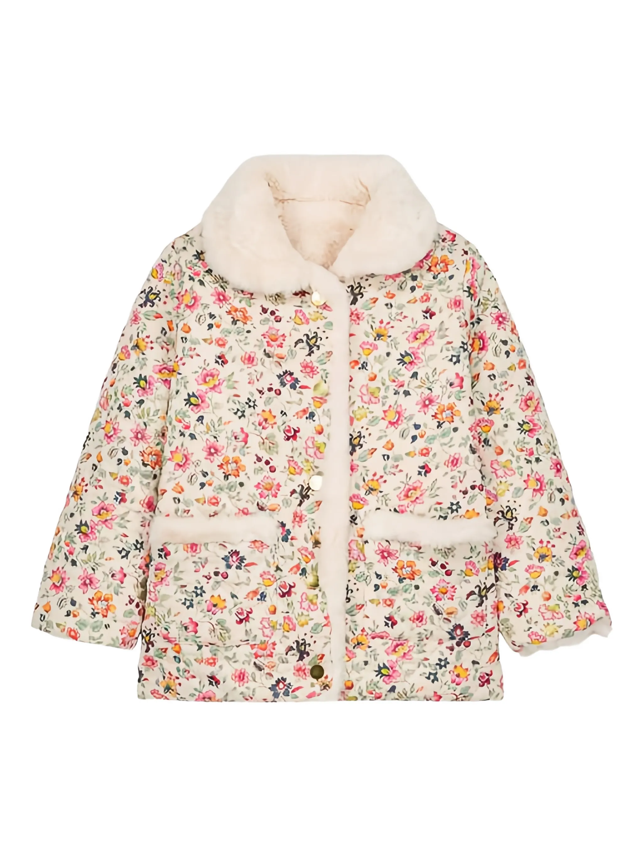 

Двустороннее пальто с цветочным принтом Louise Misha Kids, бежевый