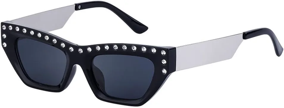 

Красные солнцезащитные очки «кошачий глаз» со стразами, маленькая оправа, защита от ультрафиолета UV400, роскошные винтажные солнцезащитные очки HVTVTLA, Black Silver