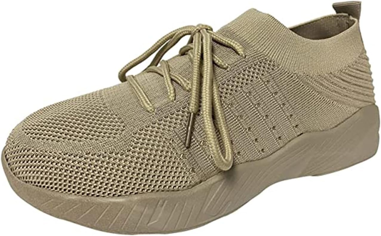 

Удобные кроссовки для женщин для прогулок, дышащие сетчатые вязаные обувь, женские и мужские модные однотонные кроссовки, повседневные спортивные обувь для бега, нескользящие, для дома и улицы Tazeap, хаки