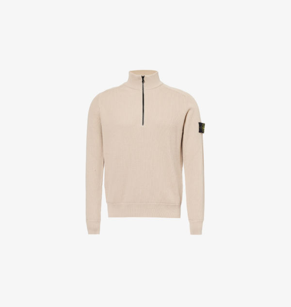 

Хлопковый джемпер классического кроя с высоким воротом в рубчик Stone Island, цвет desert