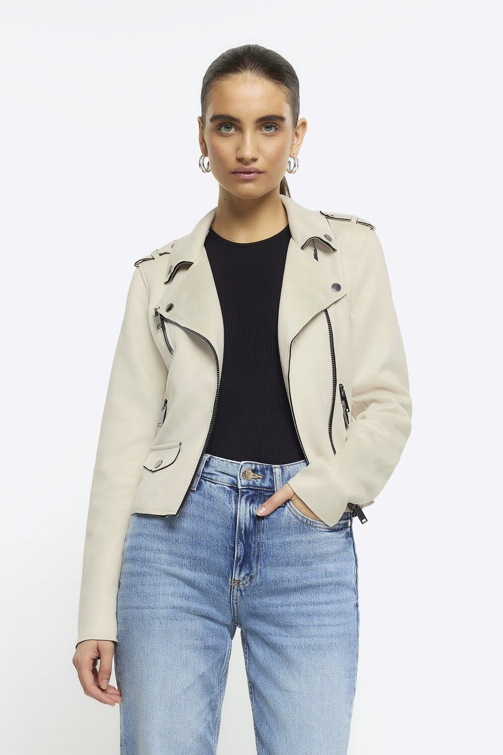 

Укороченная косуха из искусственной замши River Island, белый