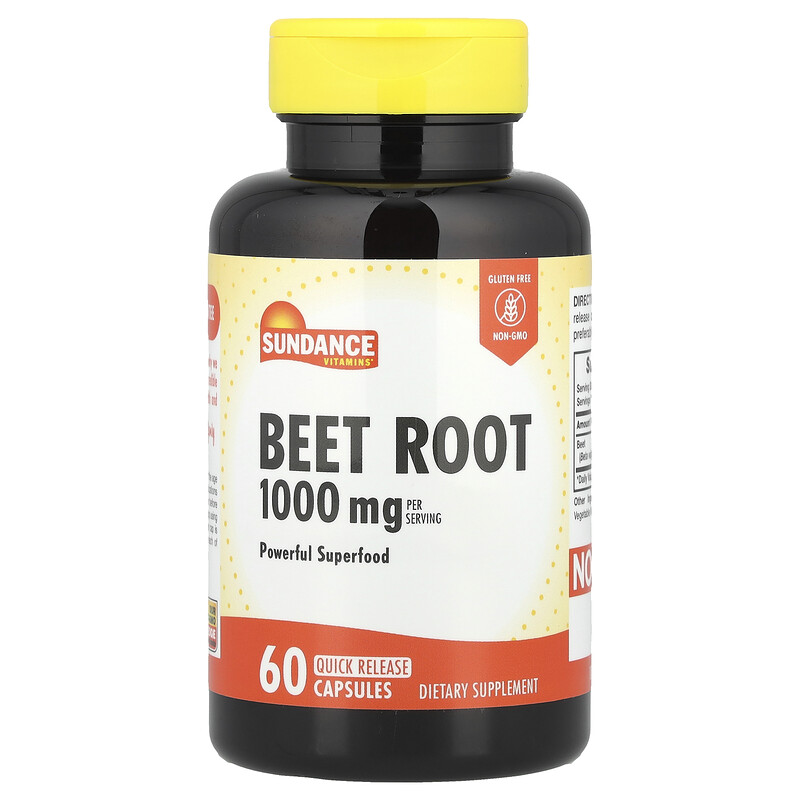 

Sundance Vitamins, Свекла, 1000 мг, 60 капсул с быстрым высвобождением (500 мг на капсулу)