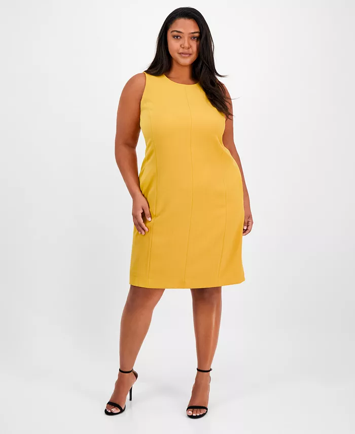 

Платье-футляр без рукавов с декоративными швами больших размеров Kasper, коричневый/бежевый