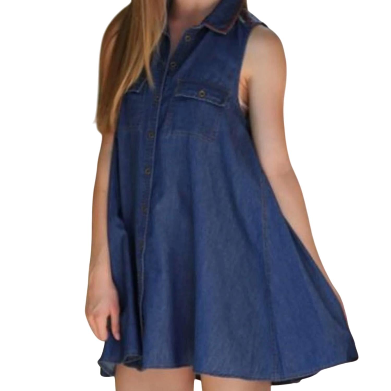 

Angie Вышитое летнее платье без рукавов из шамбре синего цвета