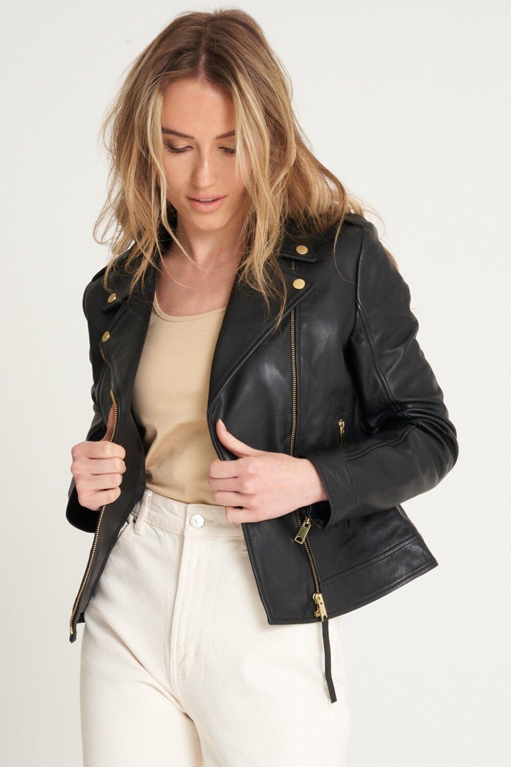 

Байкерская куртка из натуральной кожи Barneys Originals, черный