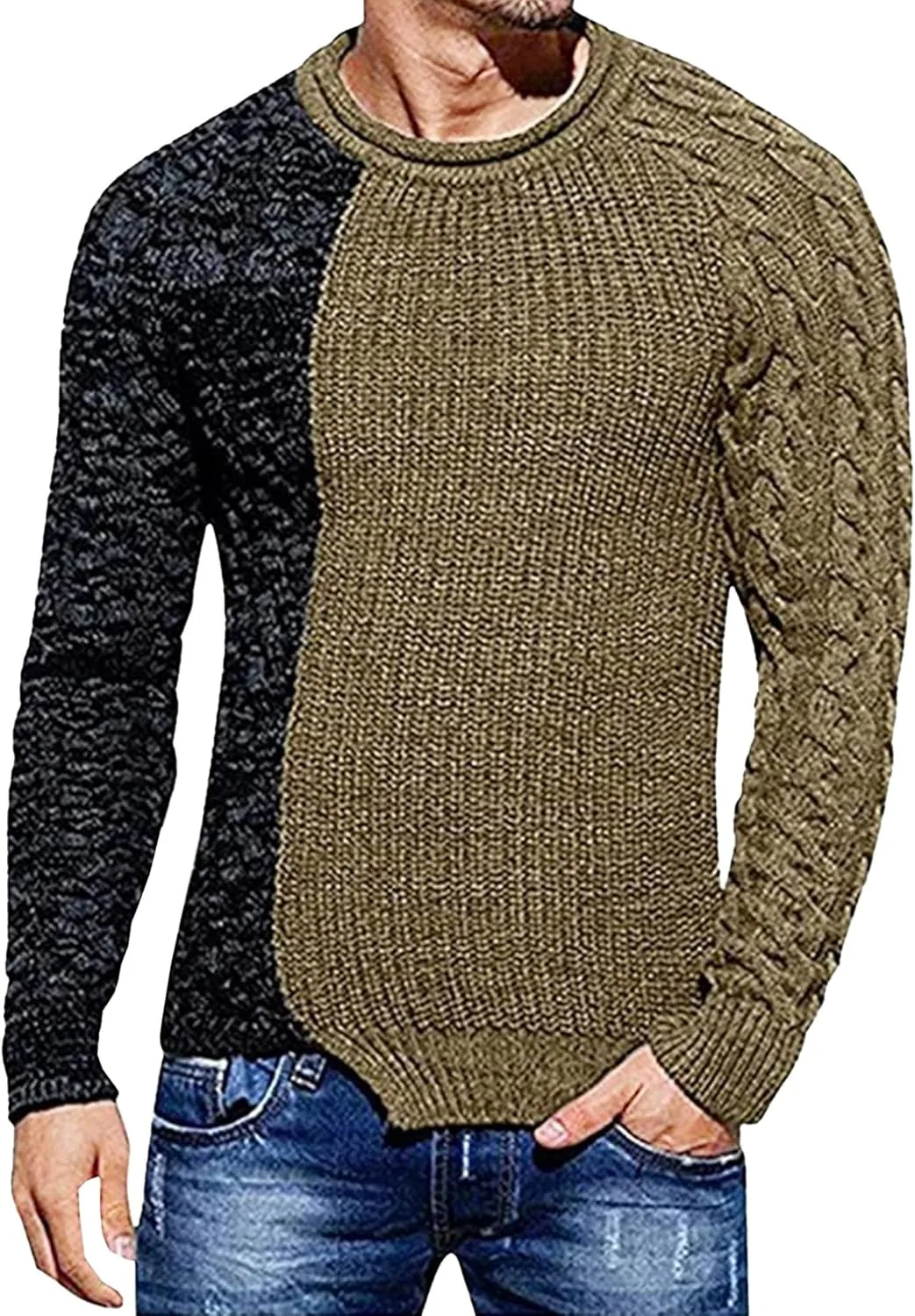 

Мужской повседневный свитер с круглым вырезом DGHM-JLMY, вязаный, приталенный, со стильной строчкой