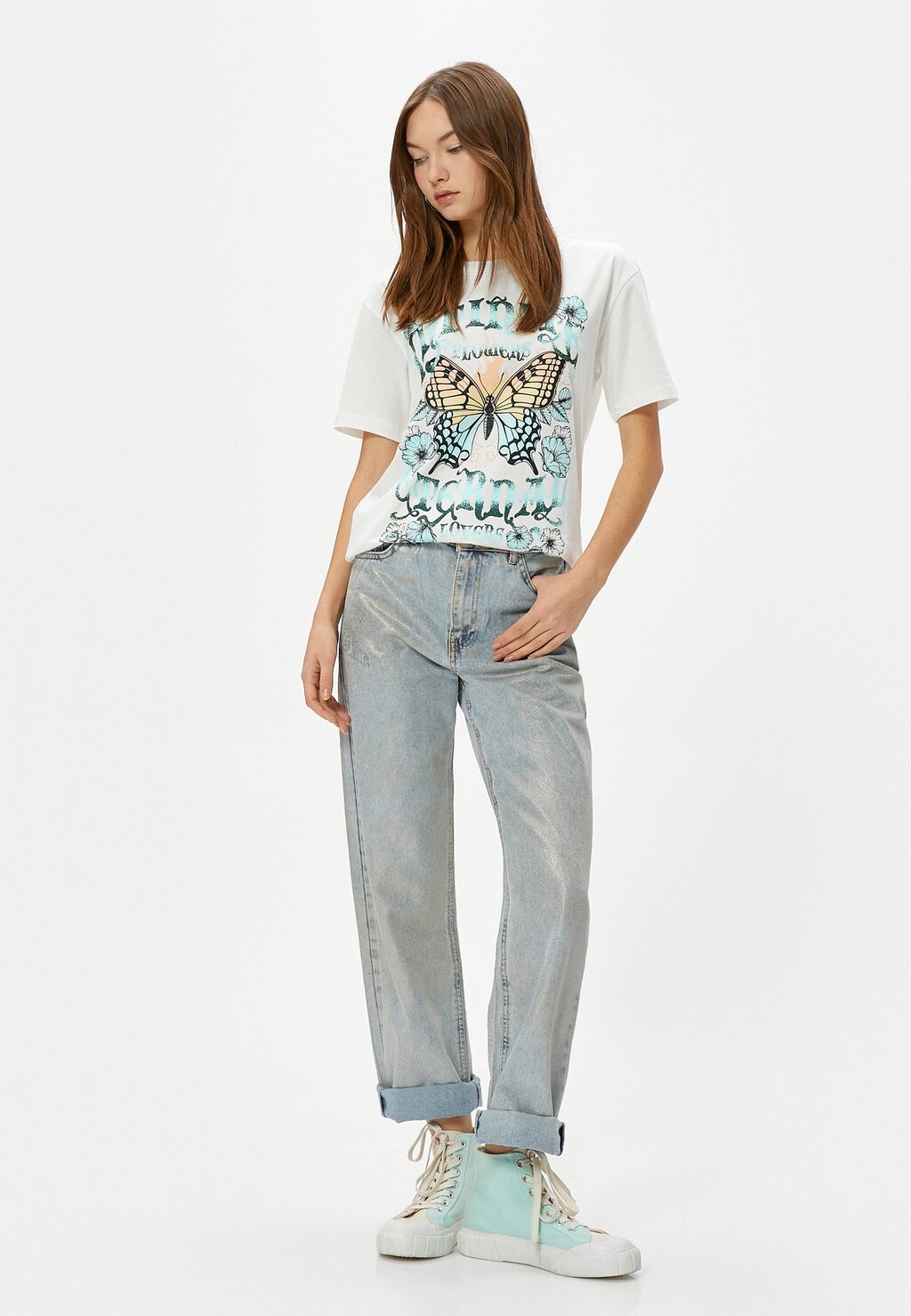 

Футболка с принтом SHORT SLEEVE CREW NECK Koton, бежевый