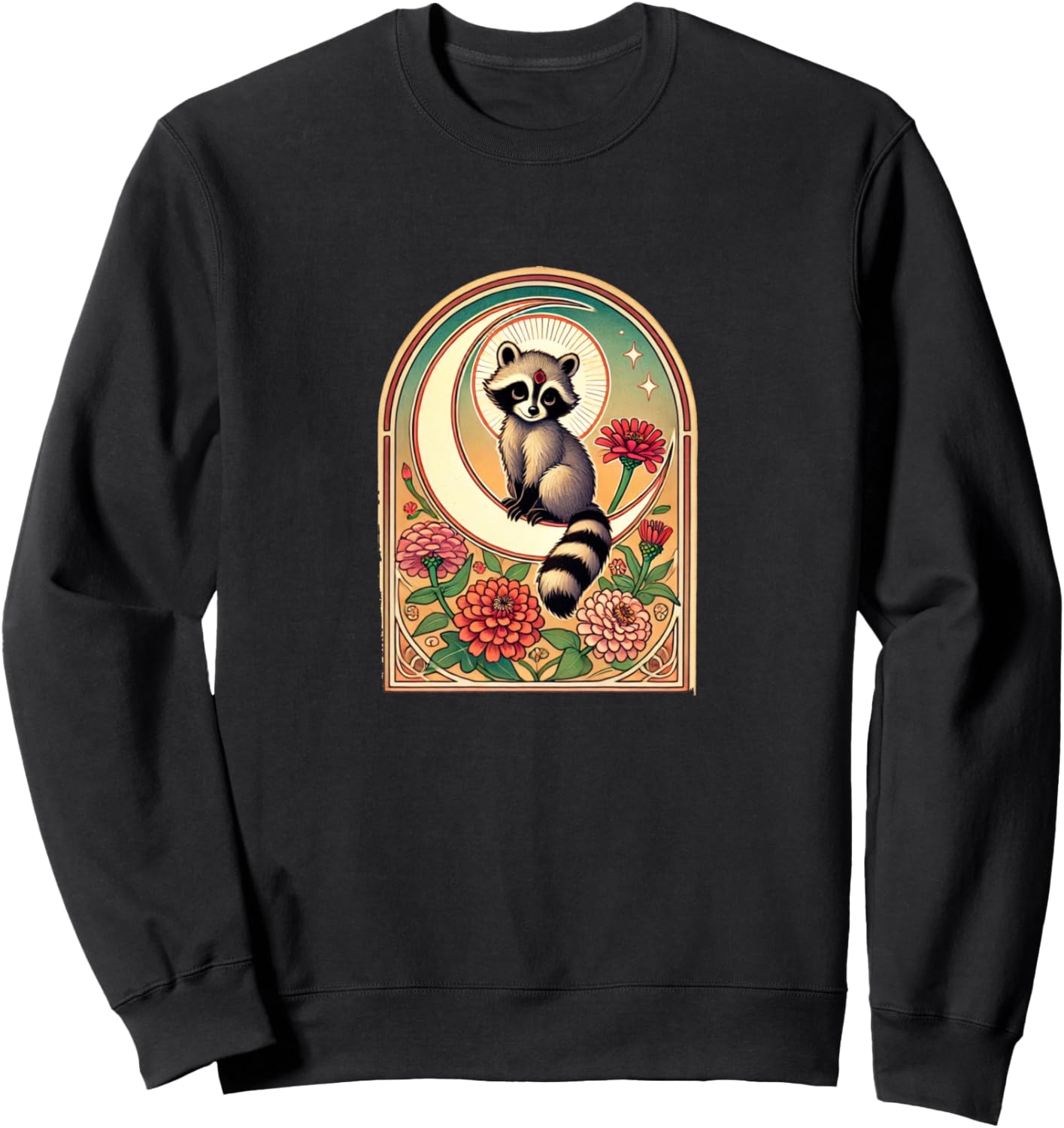 

Иллюстрация енота в стиле модерн. Толстовка с изображением мамы енота Retro Raccoon Love Snugg, черный