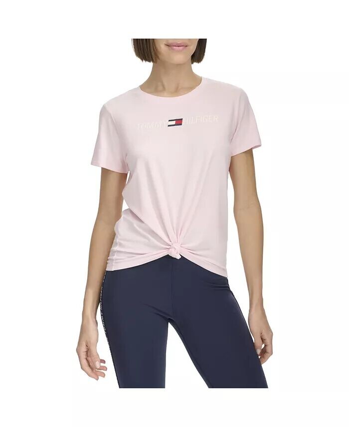 

Женская футболка с логотипом и узлом спереди Tommy Hilfiger, розовый
