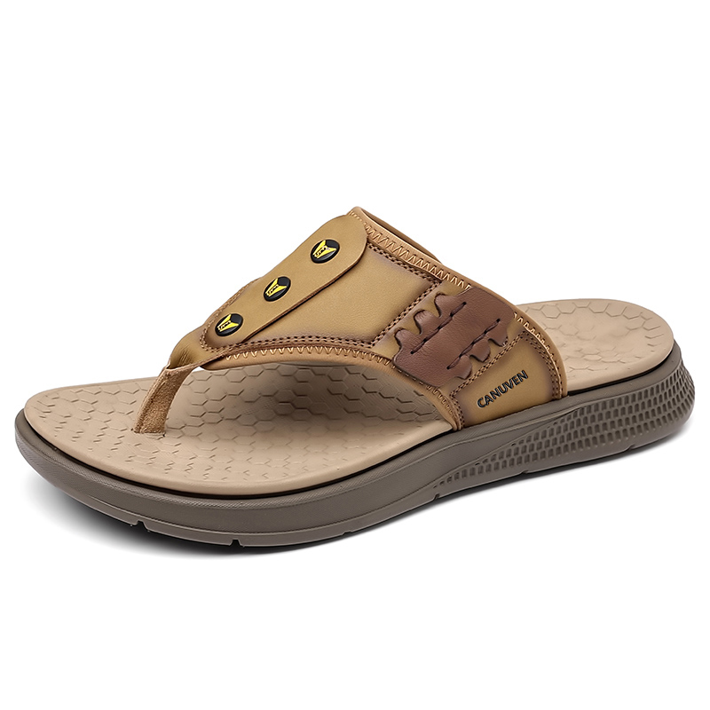 

CANUVEN Кожаные шлепанцы с пэчворком устойчивые к истиранию быстросохнущие мужские желтые, цвет Yellow