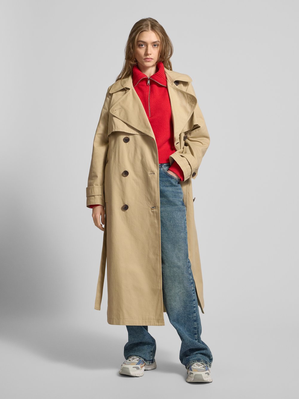 

Тренчкот с поясом-завязкой Tommy Jeans, бежевый