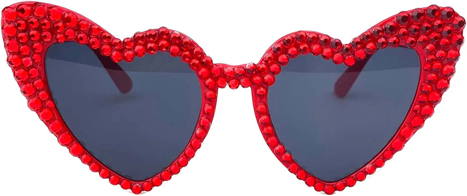 

Милые женские солнцезащитные очки в форме сердца, модные, блестящие, с бриллиантами, многоугольные, с розовыми стразами, с защитой от УФ-излучения mincl, Red