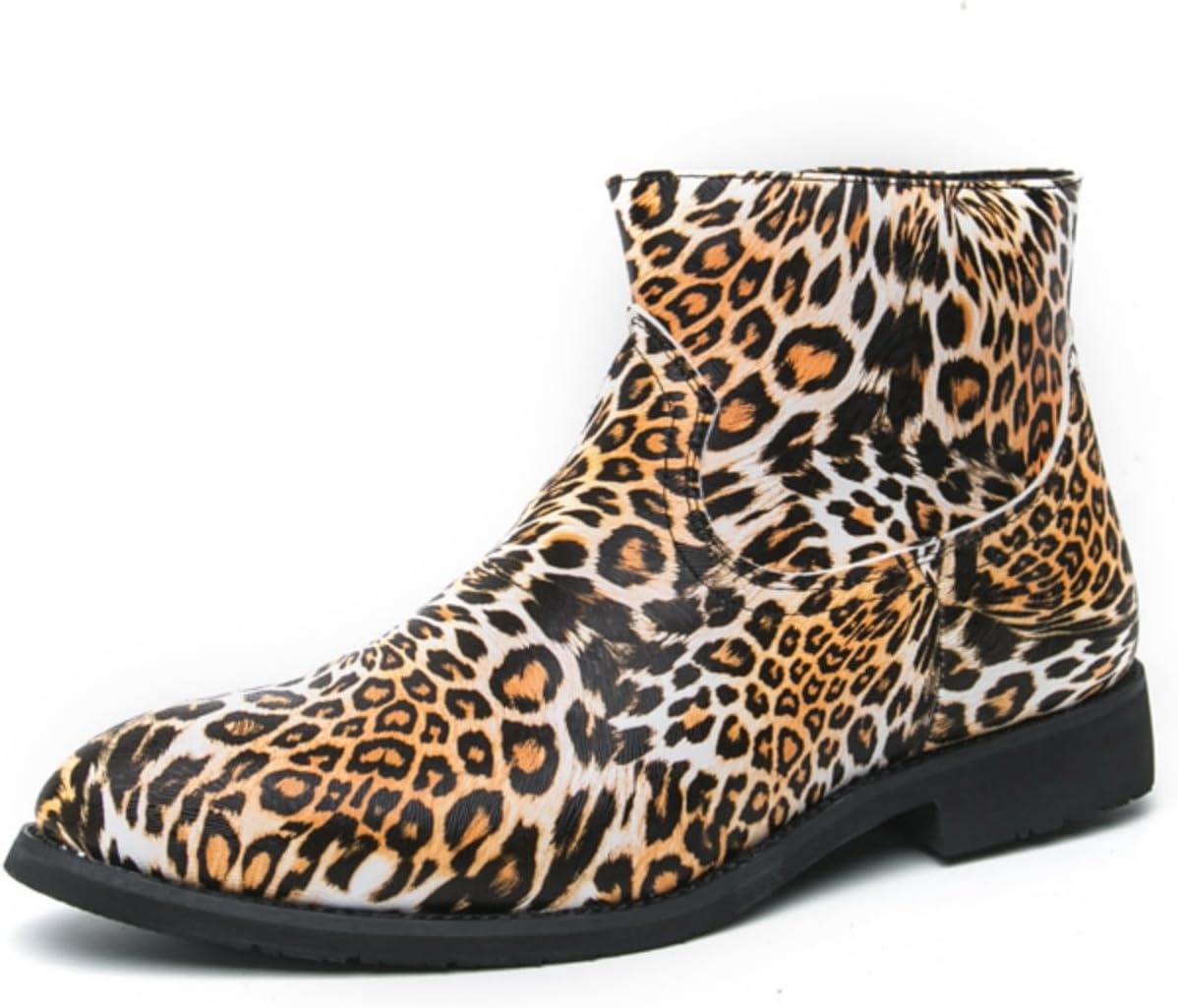 

Мужские модные высокие ботинки с леопардовым принтом, на шнуровке, с боковой молнией, на массивном каблуке, противоскользящие повседневные туфли для прогулок, вечеринок, выпускного и свадьбы Qwuieoin, желтый
