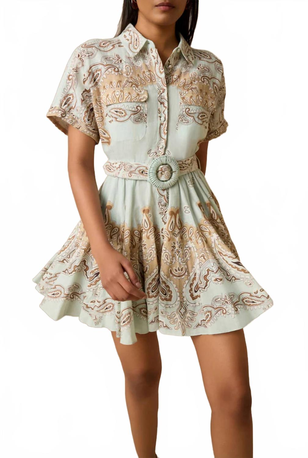 

Зеленое короткое платье Нави с пряжкой на поясе Hemant & Nandita