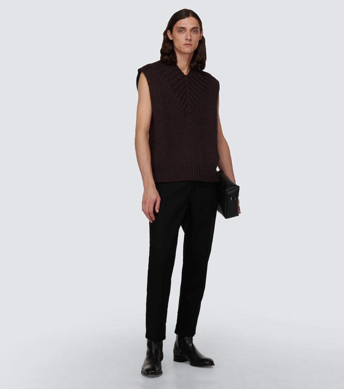 Узкие шерстяные брюки с кожаной отделкой Jil Sander, черный — фото 2