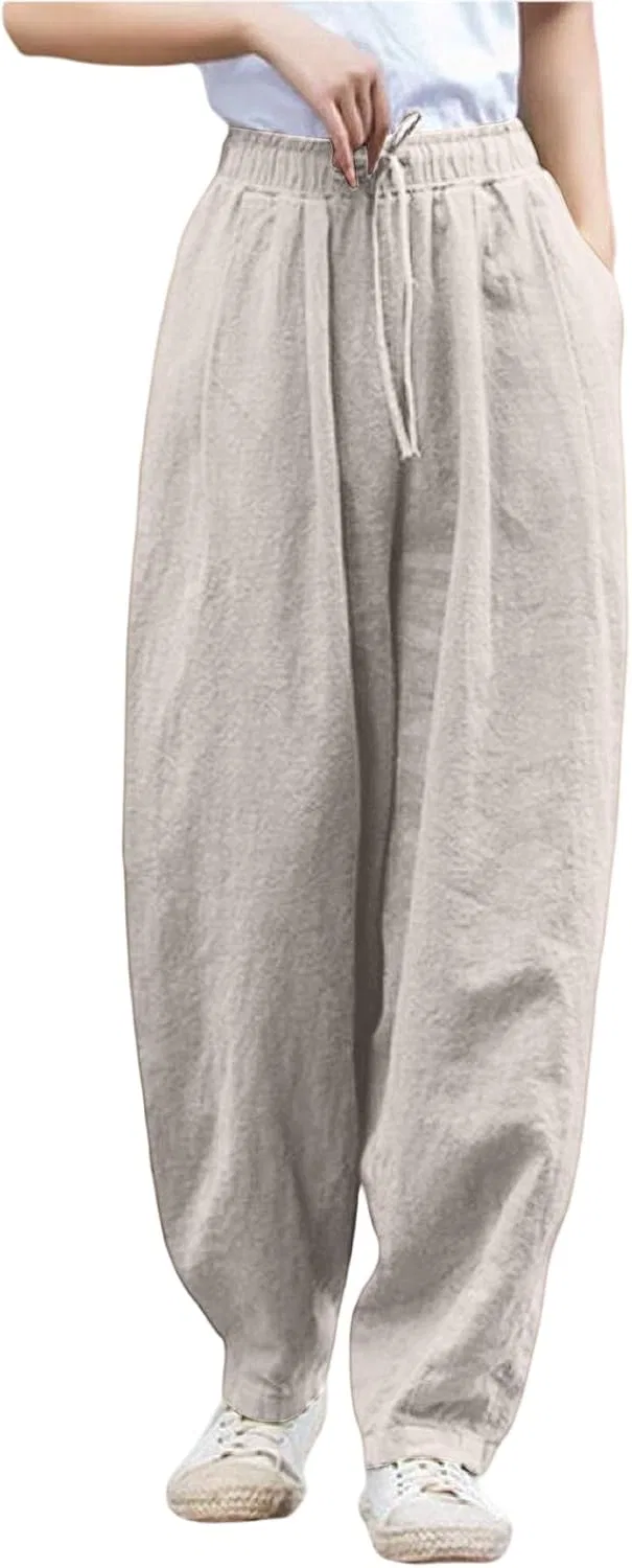 Женские широкие брюки-кюлоты из льна, Light Gray