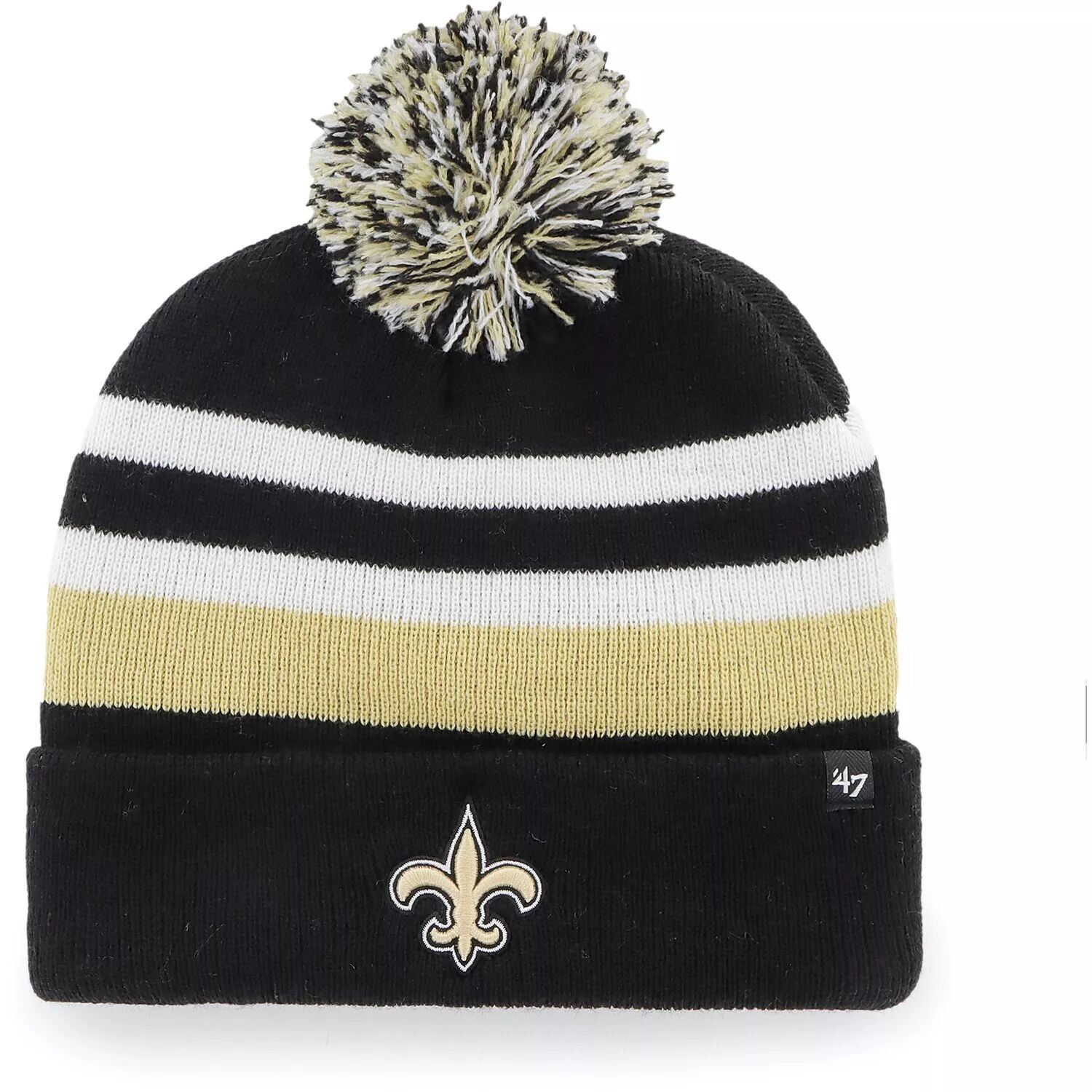 

Мужская черная вязаная шапка с манжетами и помпоном New Orleans Saints State Line '47 47 Brand