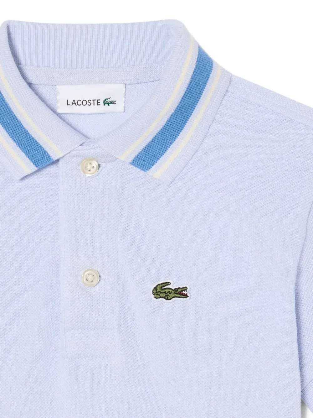 Поло с полосатым воротником и нашивкой с логотипом Lacoste, синий — фото 3
