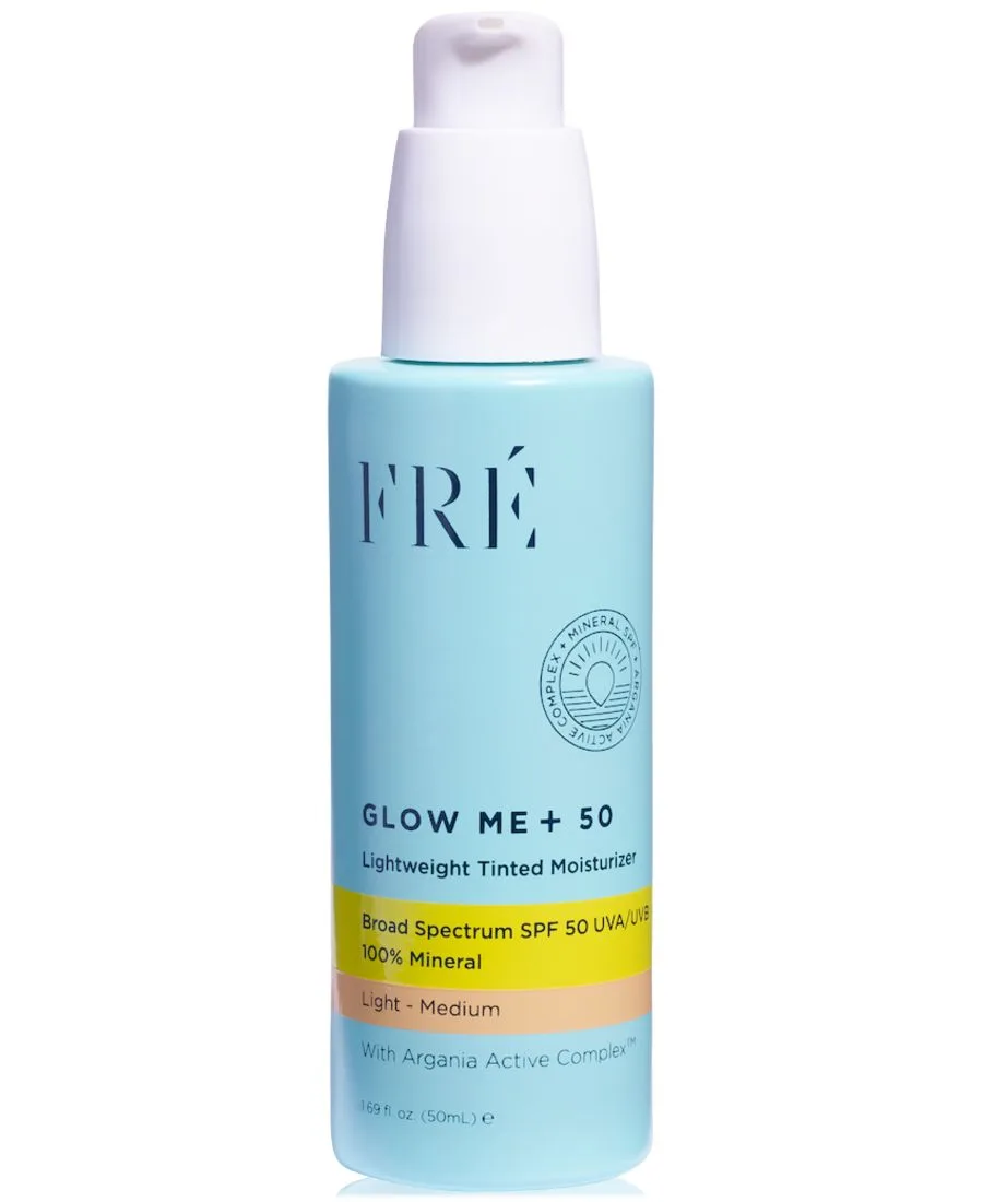 GLOW ME + 50 Легкий тонирующий увлажняющий крем с минеральными частицами, SPF 50, 1,69 унции FRE, светлый-- medium