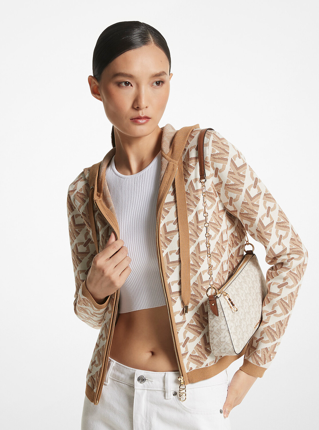 

Жаккардовое худи на молнии с логотипом Empire Signature Michael Kors