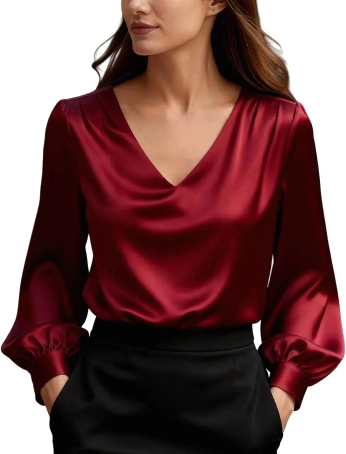 Блуза сатиновая, женская, Button-Down Shirt, красный