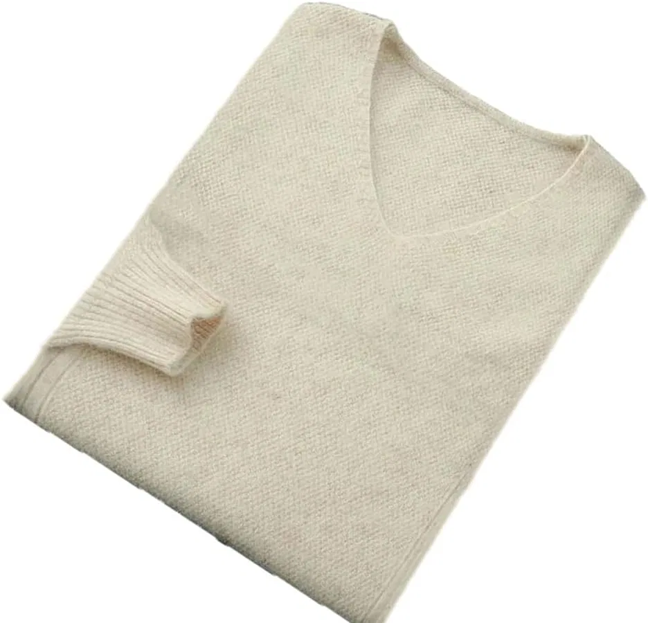 100 Percent Mink Cashmere мужской свитер с V-образным вырезом, длинным рукавом, пуловер, вязаный, повседневный, свободный, мягкий, теплый топ Generic, бежевый