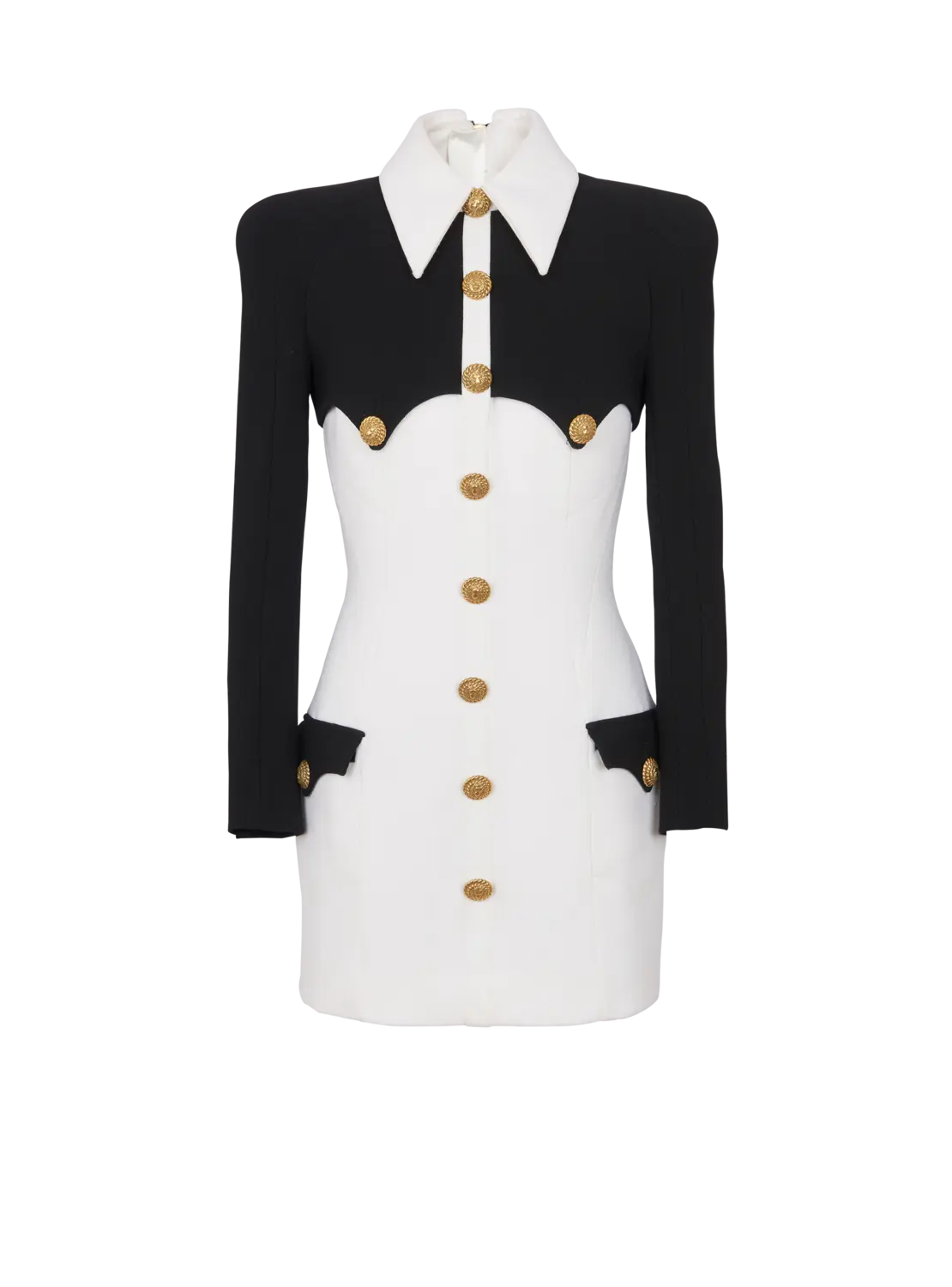 

Короткое платье из крепа на пуговицах Balmain, черный