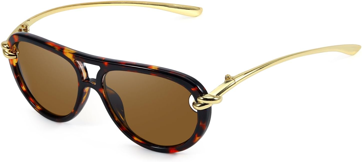 

Солнцезащитные очки-авиаторы Chicid для женщин и мужчин, модные и стильные металлические дизайнерские солнцезащитные очки с защитой UV400 2025 Shades, A02 Tortoise Frame/Brown Lens