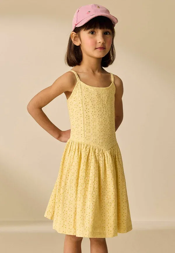 Платье Regular fit strappy broderie dress Next, лимонно-желтый