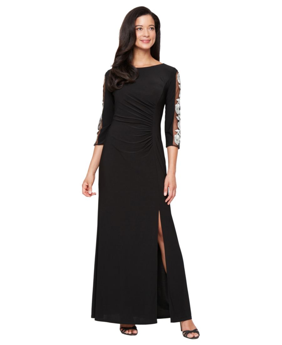 

Женское платье с вышитыми рукавами-вставками SL Fashions, Black Ivory