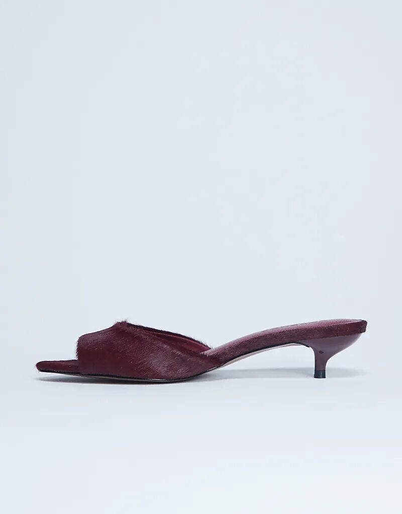 Туфли-мюли Topshop Alba из натуральной кожи с открытым носком и каблуком-рюмочкой красного цвета — фото 3