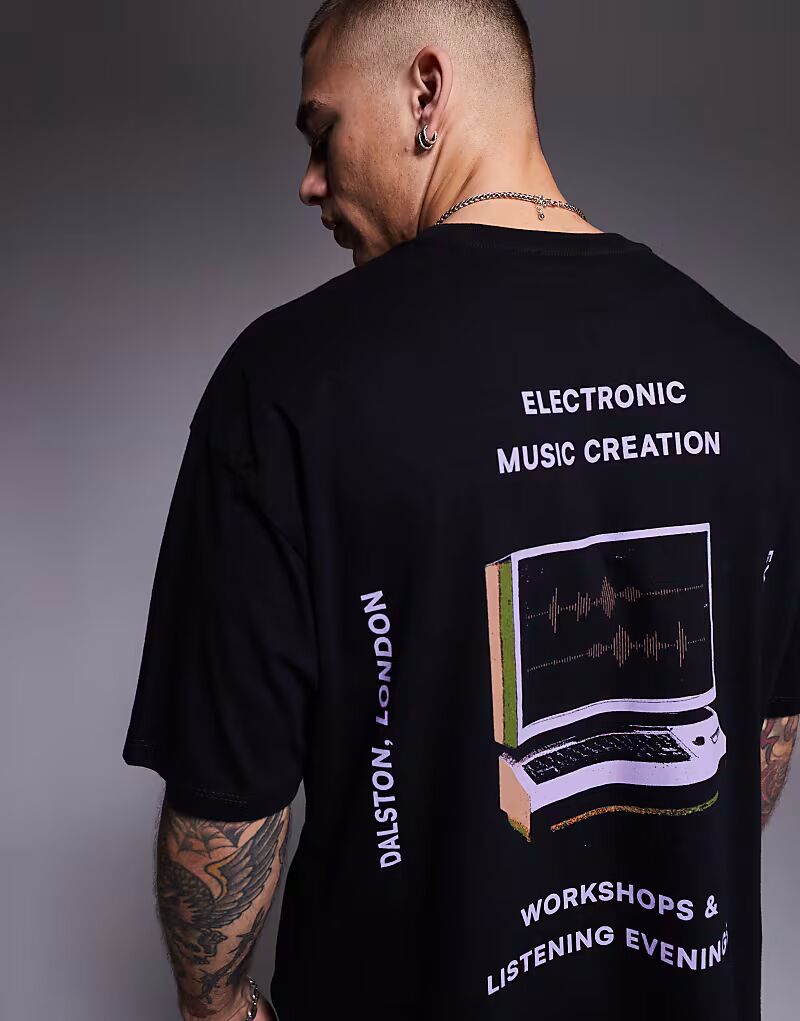 

Футболка свободного кроя ASOS DESIGN черного цвета с принтом спереди и сзади