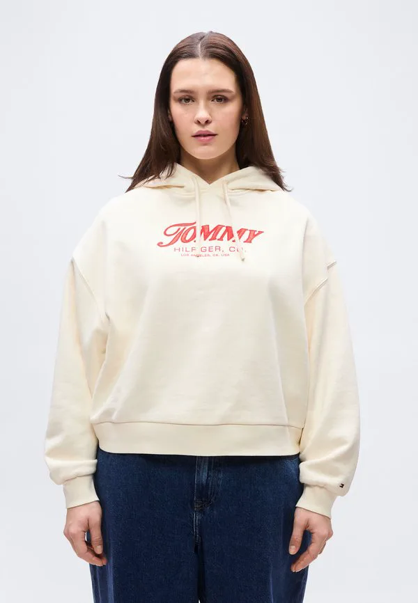 Худи с текстурированным логотипом curve, свободным кроем и завязками. Tommy Hilfiger Curve, Calico