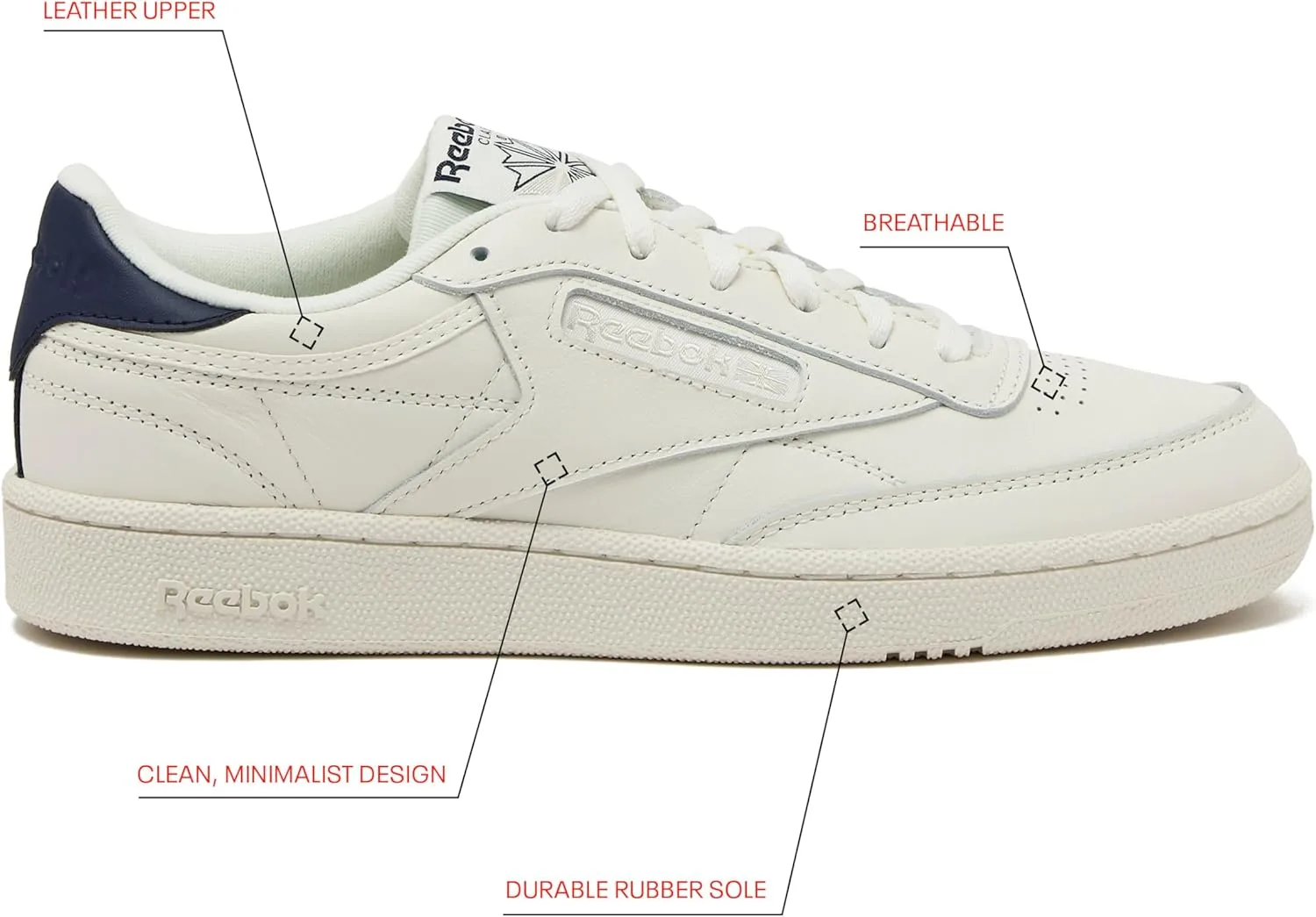 Мужские теннисные кроссовки Reebok Herren Club C 85, повседневные модные белые кроссовки для мужчин — фото 2