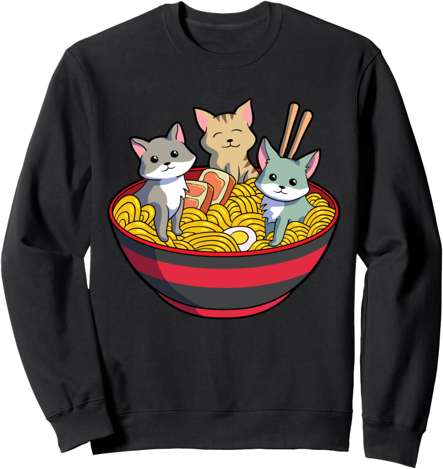 

Кошка-рамен, милый аниме-кот, кот-отаку, японская лапша, толстовка Kazekatz Kitty Cats Design, Inc., черный