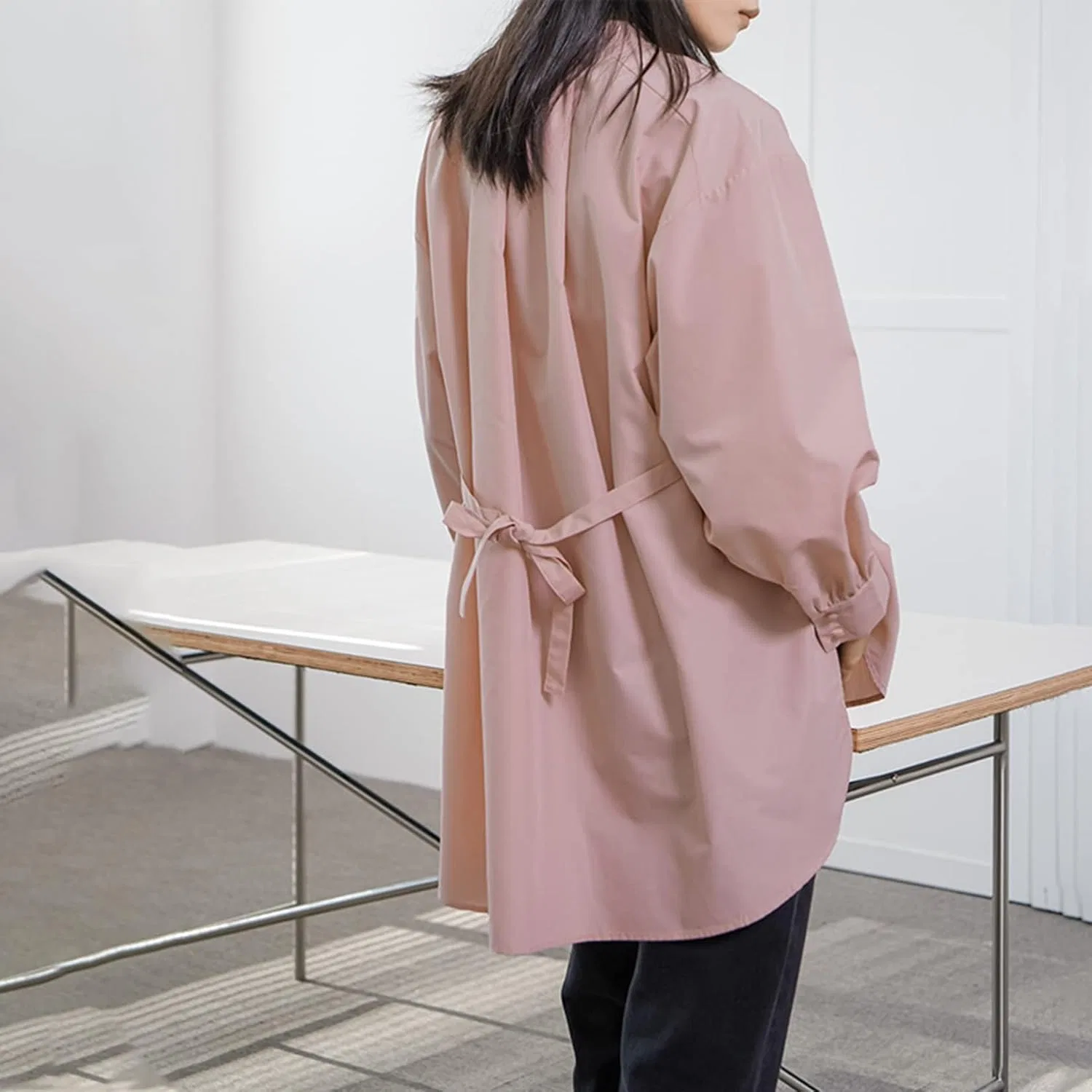Блуза свободного кроя, Oversized, с боковым разрезом, Pink — фото 4