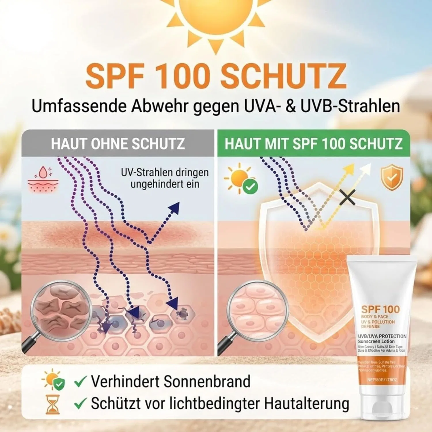 Солнцезащитный крем SPF 100 для лица и тела, 2 штуки Ufkeanlo — фото 2