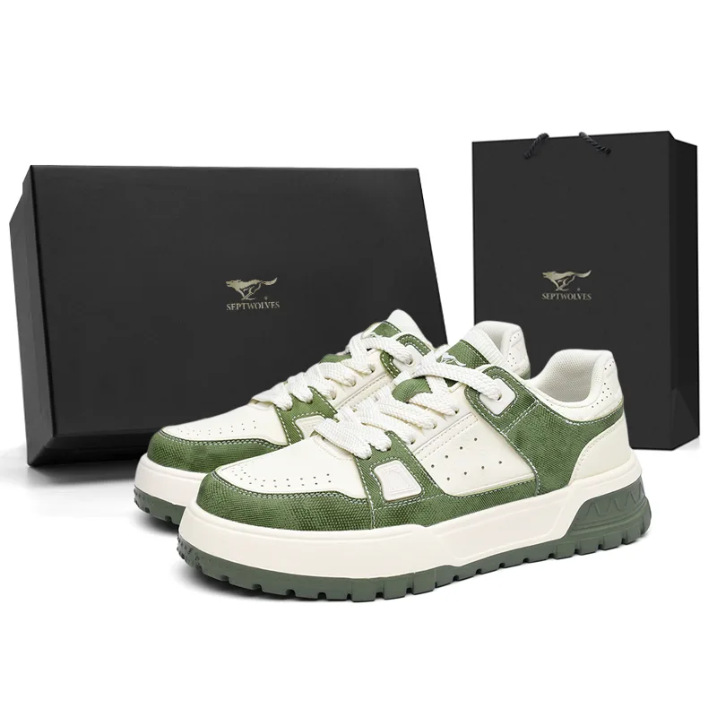 Кроссовки для скейтбординга мужские low top SEPTWOLVES, Beige White Green (Standard Leather Shoe Size)